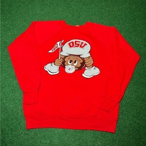 Vintage Ohio State Buckeye Cartoon Graphic L/XL Red College Crewneck Sweatshirt